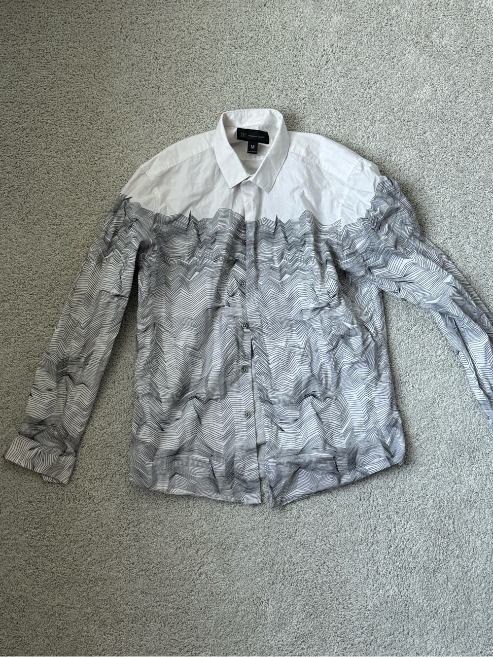 INC International Concepts White and Gray Patterned Shirt Jacket